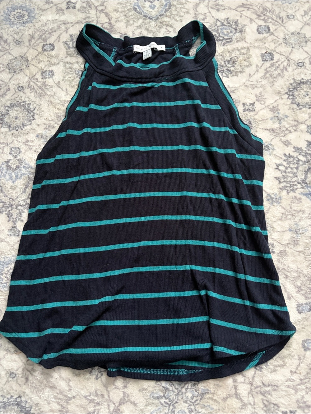 Threads 4 Thought Navy Tank with Teal Stripes